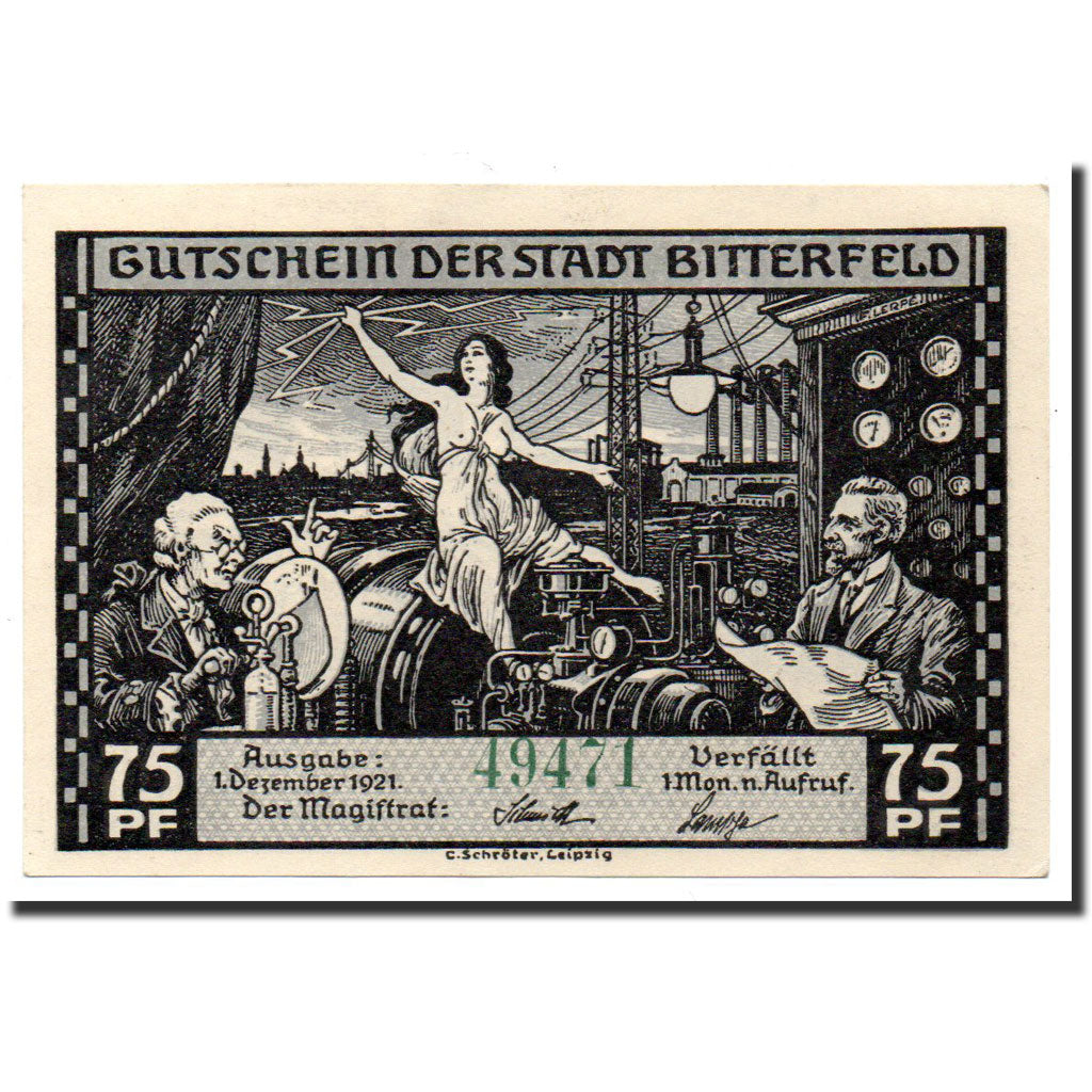 Banknote, Germany, Bitterfeld Stadt, 75 Pfennig, métier, 1921, 1921-12-01