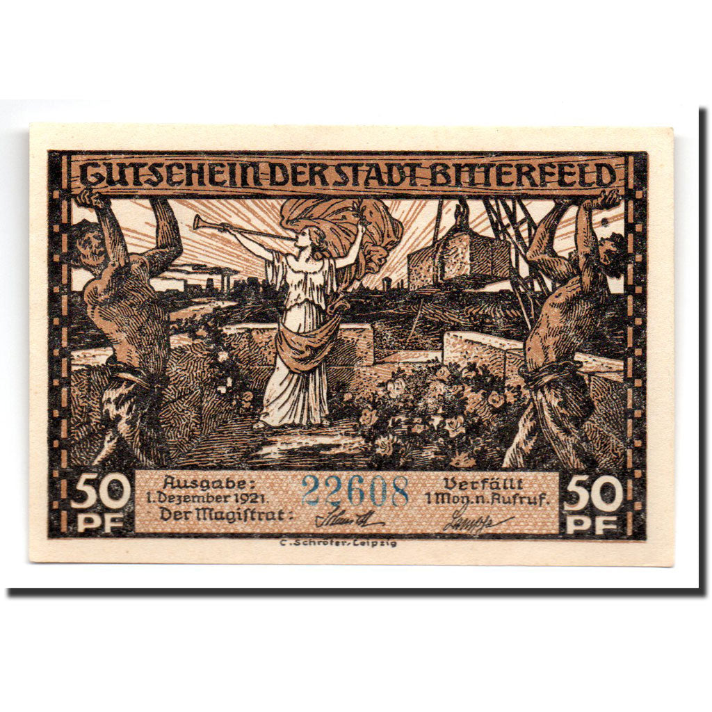 Banknote, Germany, Bitterfeld Stadt, 50 Pfennig, chemin de fer, 1921