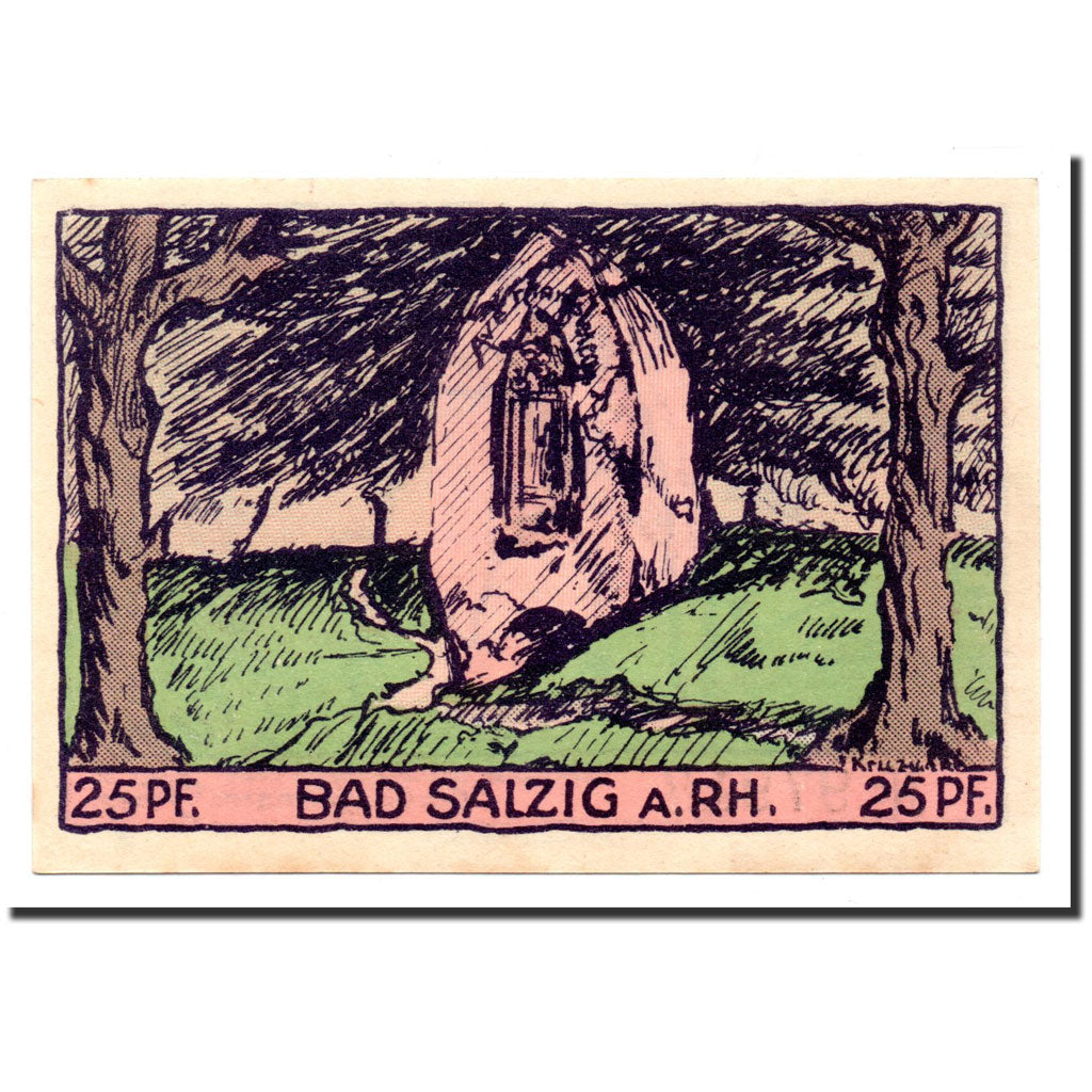 Banknote, Germany, Salzig, 25 Pfennig, Monument, 1921, 1921-04-25, UNC(65-70)