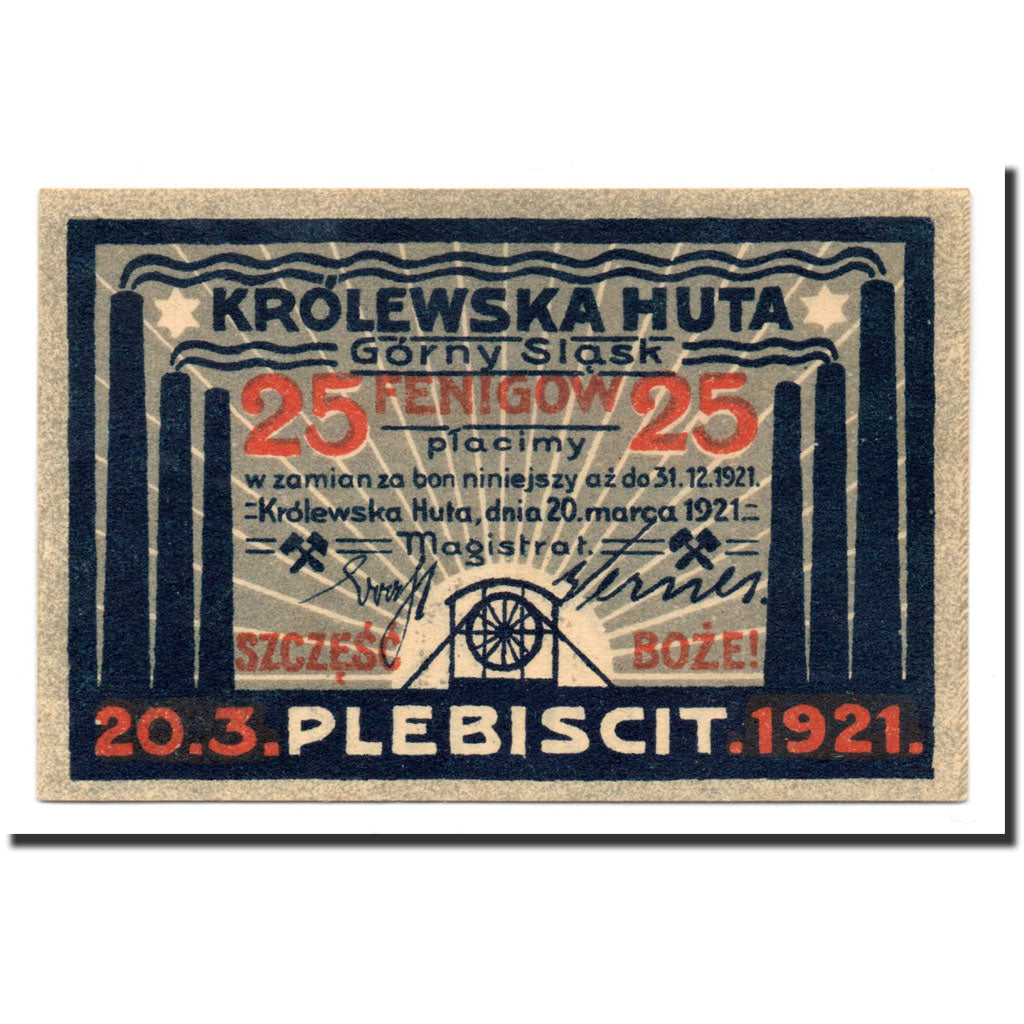 Banknote, Germany, Königshütte, 25 Pfennig, Usine, 1921, 1921-03-20