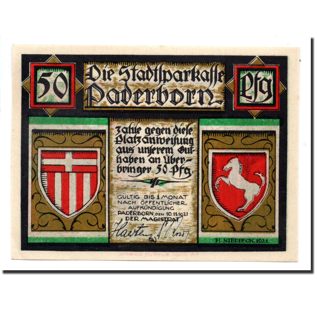 Billet, Allemagne, Paderborn, 50 Pfennig, personnage, 1921, 1921-11-10, SPL