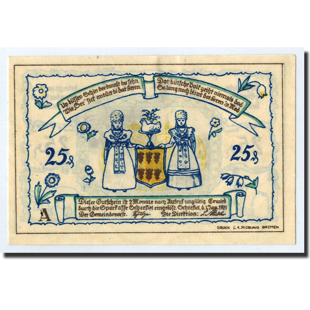 Banknote, Germany, Scheessel, 25 Pfennig, personnage, 1921, 1921-10-01