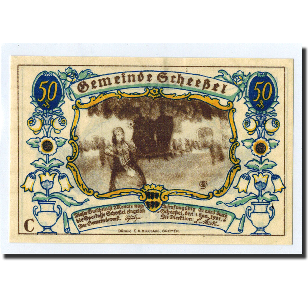 Banknote, Germany, Scheessel, 50 Pfennig, agriculteur, 1921, 1921-10-01