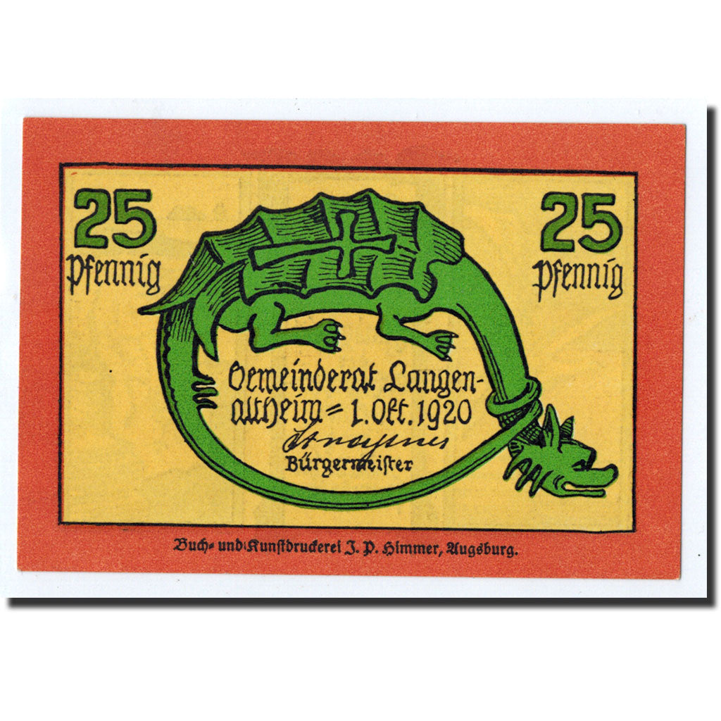 Banknote, Germany, Langenaltheim, 25 Pfennig, Animaux, 1920, Undated