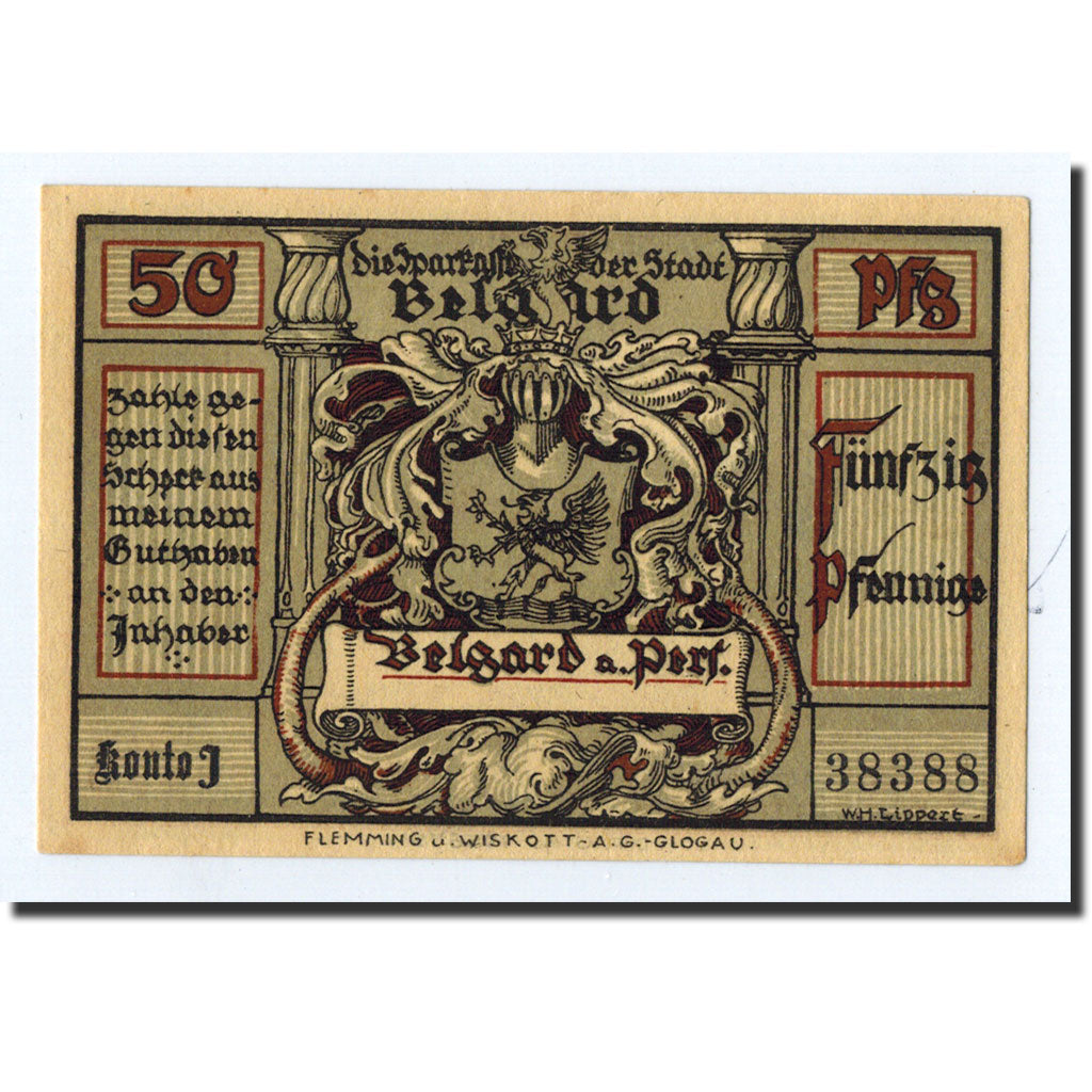 Banknote, Germany, Belgard a. Persante Stadt, 50 Pfennig, cavalier, O.D