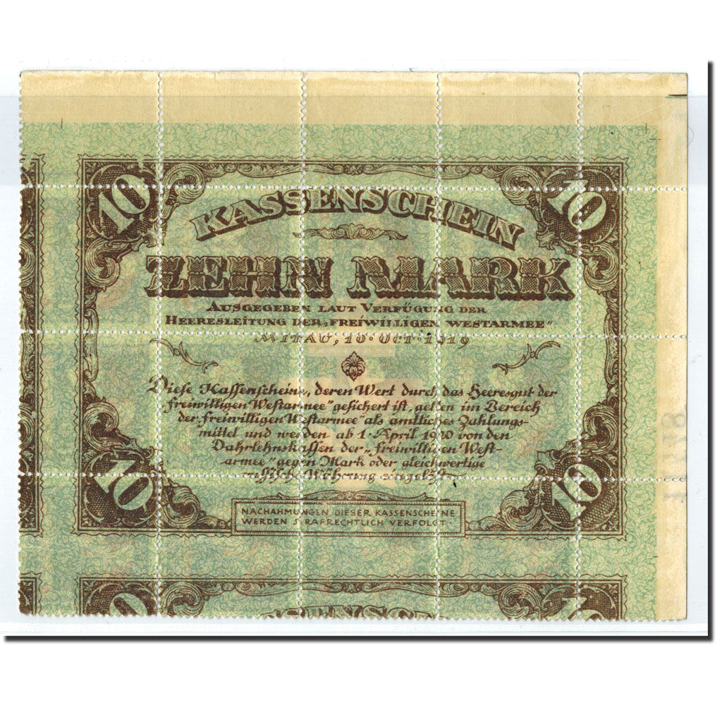 Germany, Mitau, 10 Mark, personnage, 1919, 1919-10-10, UNC(63)
