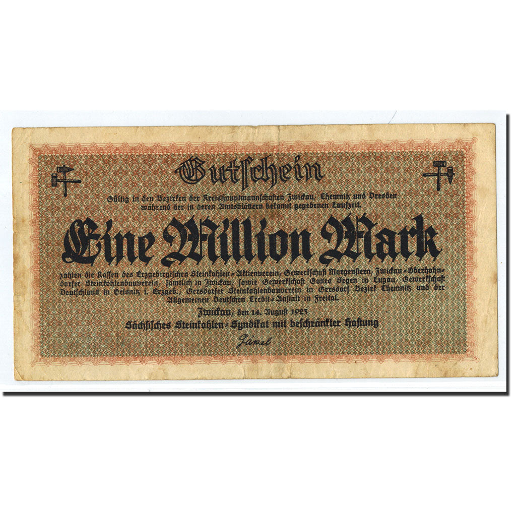 Billet, Allemagne, Zwickau, 1 Million Mark, graphique, 1923, 1923-08-14, TTB+