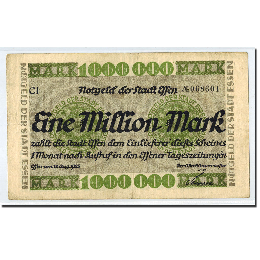 Banknote, Germany, Essen, 1 Million Mark, graphique, 1923, 1923-08-12, AU(50-53)