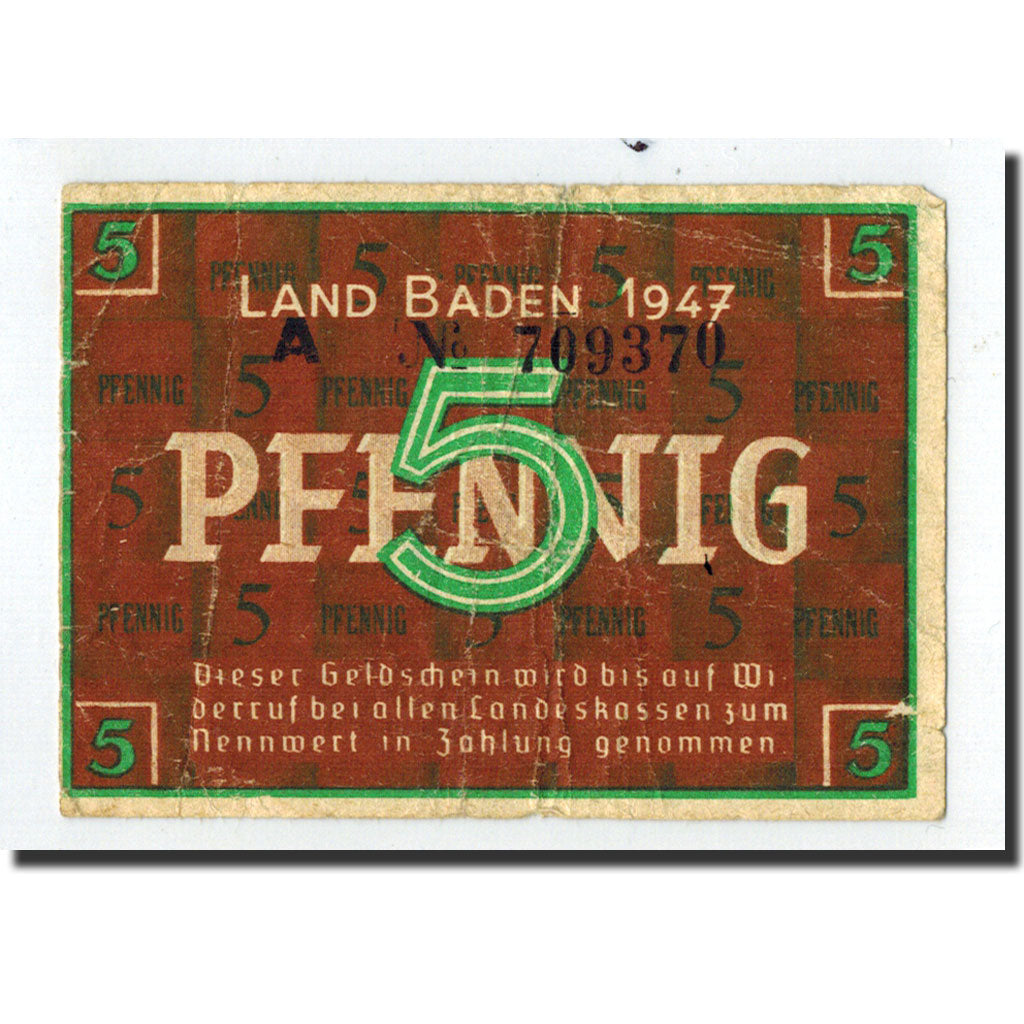 Germany, Land Baden, 5 Pfennig, Ecusson, 1947, VF(30-35)
