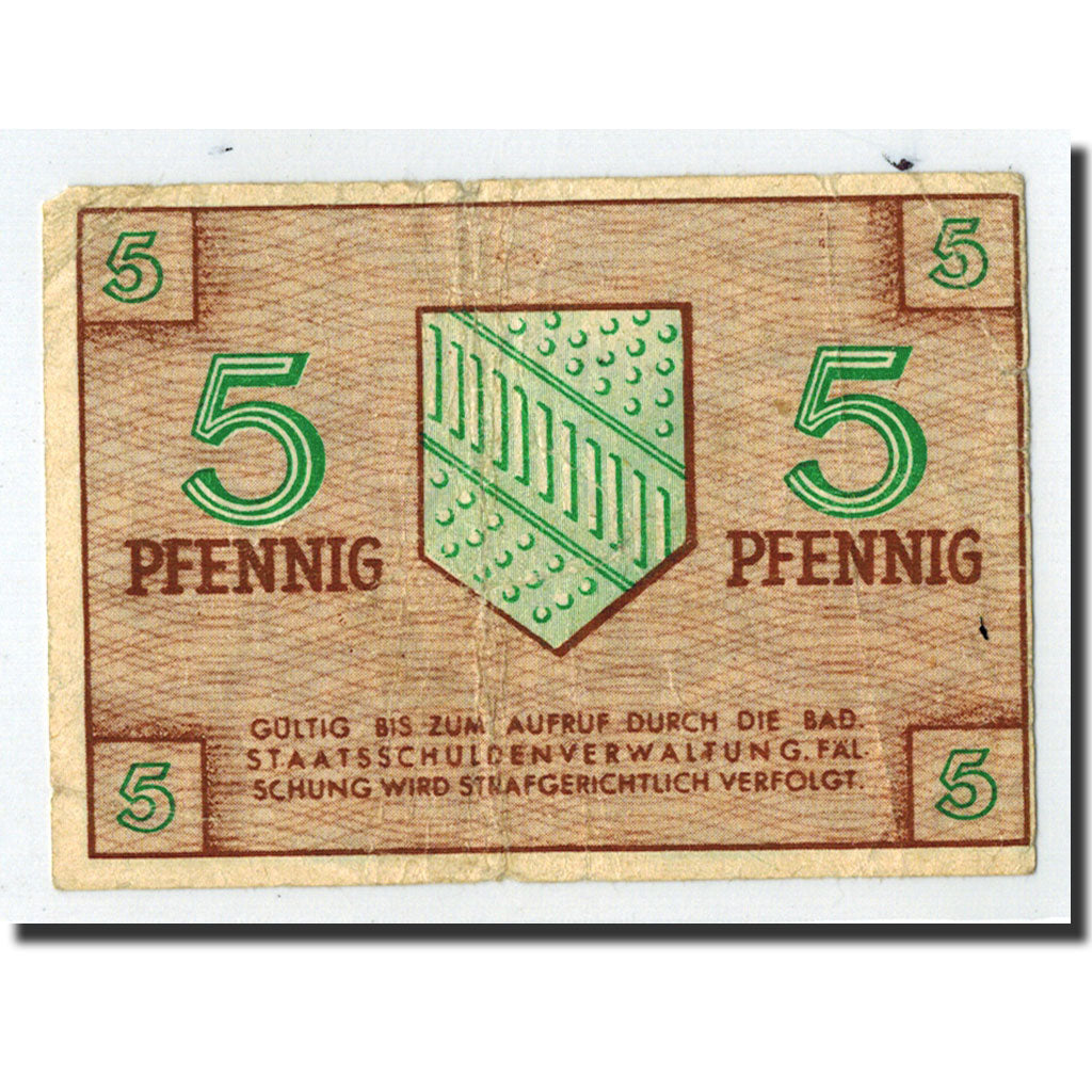 Germany, Land Baden, 5 Pfennig, Ecusson, 1947, VF(30-35)