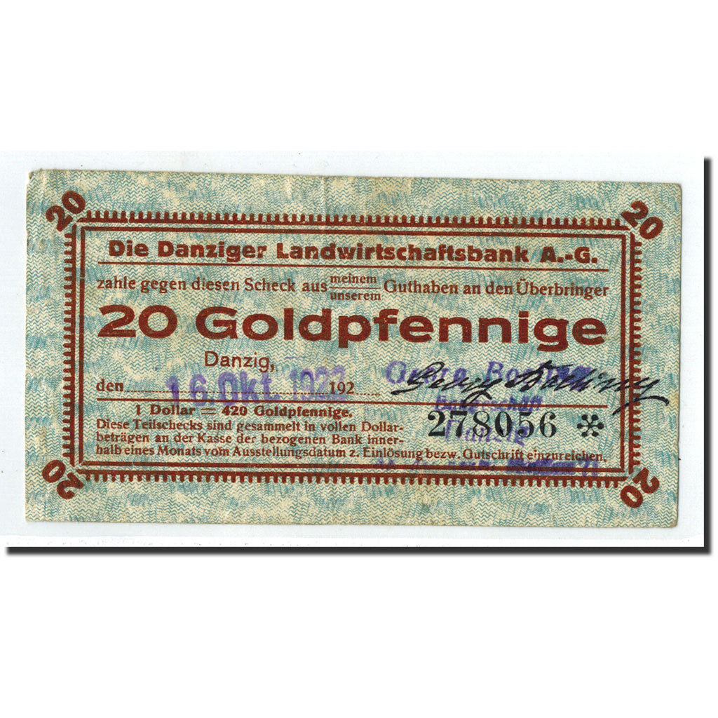 Germany, Danzig, 20 GoldPfennige, graphique, 1922, 1922-10-16, EF(40-45)