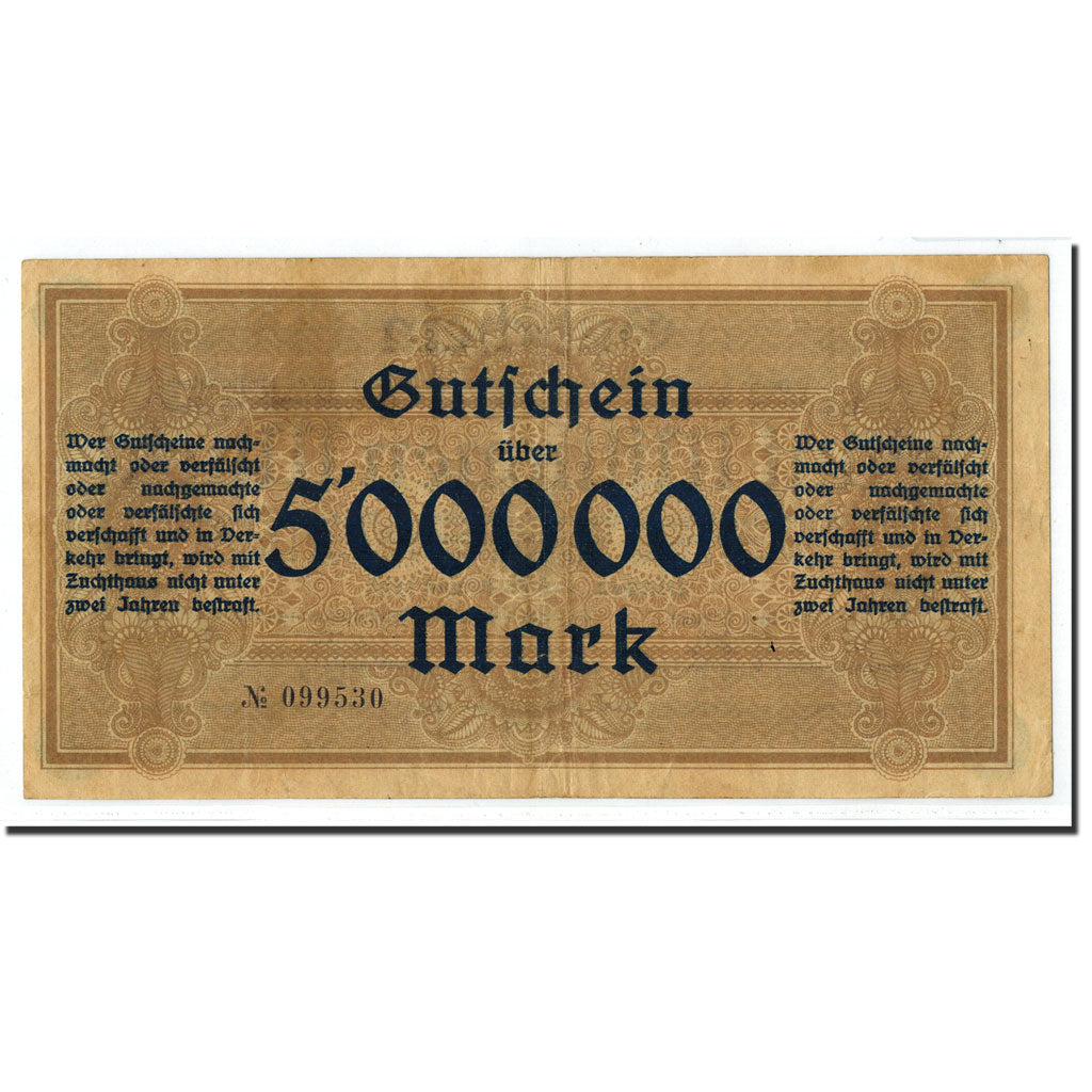 Banknote, Germany, Plauen, 5 Millionen Mark, graphique, 1923, 1923-08-20