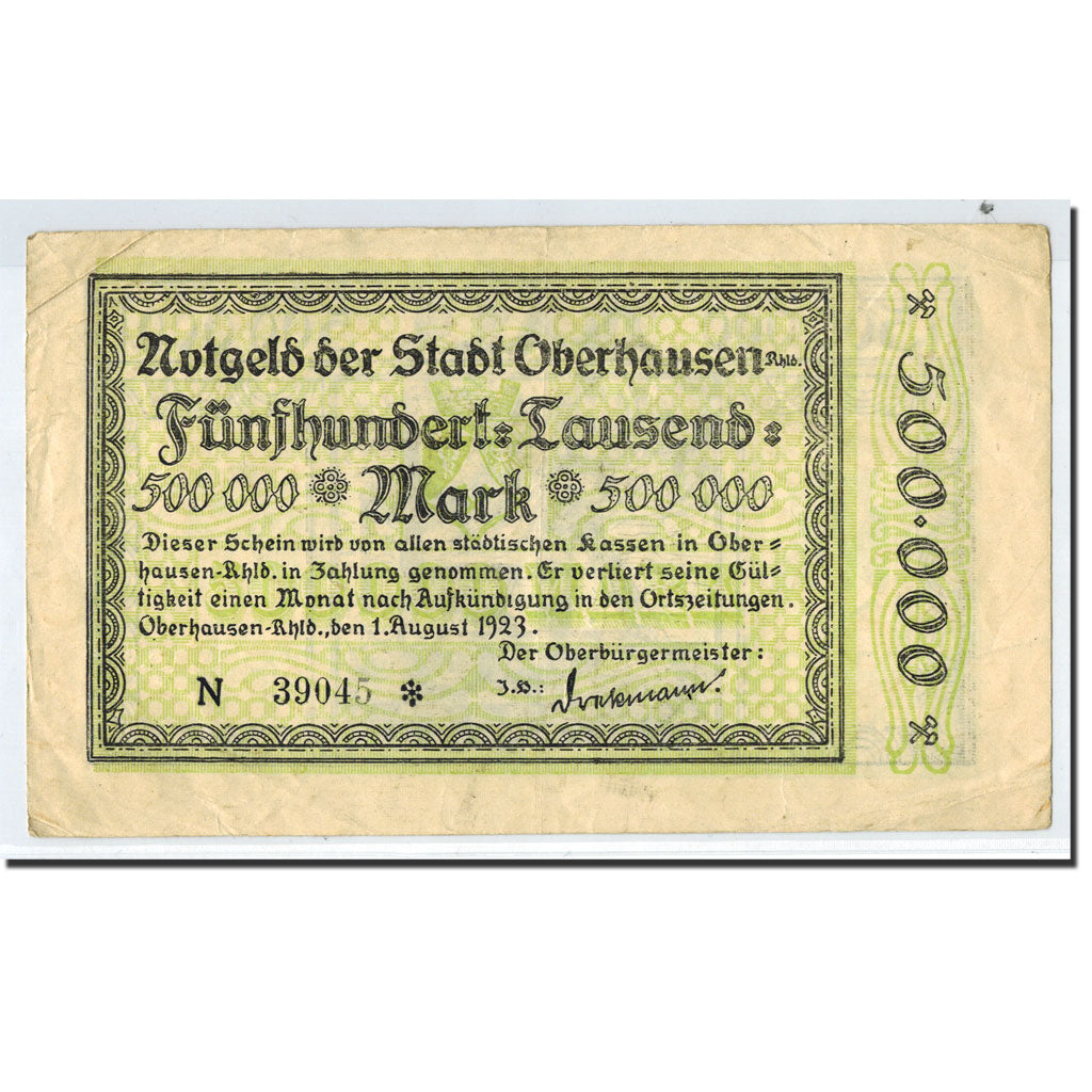 Billete, Alemania, Oberhausen, 500 000 Mark, Usine, 1923, 1923-08-01, MBC+
