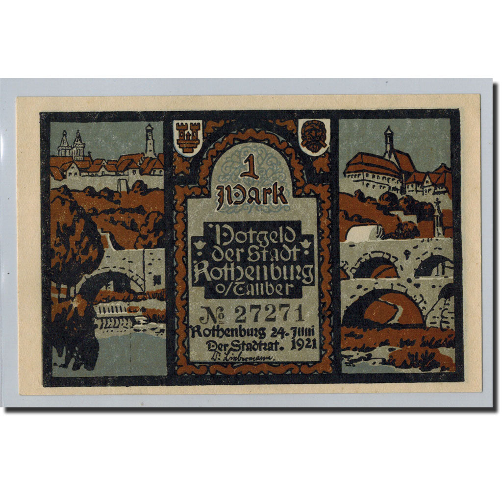 Banknote, Germany, Rothenburg o.T. Stadt, 1 Mark, pont, 1921, 1921-06-24