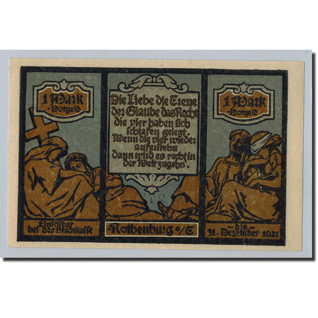 Banknote, Germany, Rothenburg o.T. Stadt, 1 Mark, pont, 1921, 1921-06-24