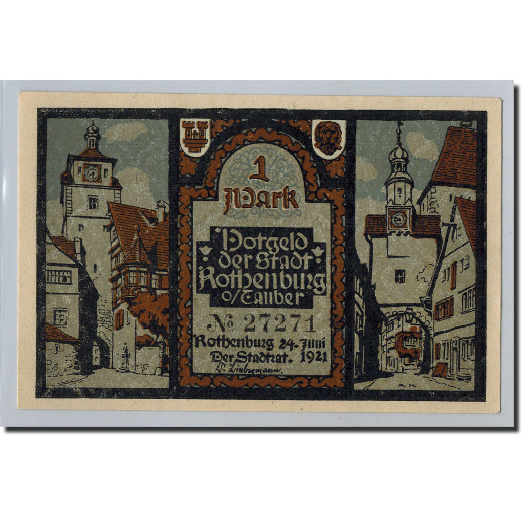 Billet, Allemagne, Rothenburg o.T. Stadt, 1 Mark, tour 2, 1921, 1921-06-24