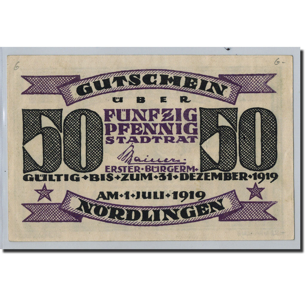 Banknote, Germany, Nordlingen, 50 Pfennig, aigle, 1919, 1919-07-01, UNC(65-70)
