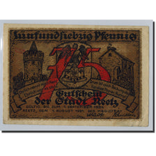 Geldschein, Deutschland, Reetz, 75 Pfennig, personnage, 1921, 1921-08-01, UNZ