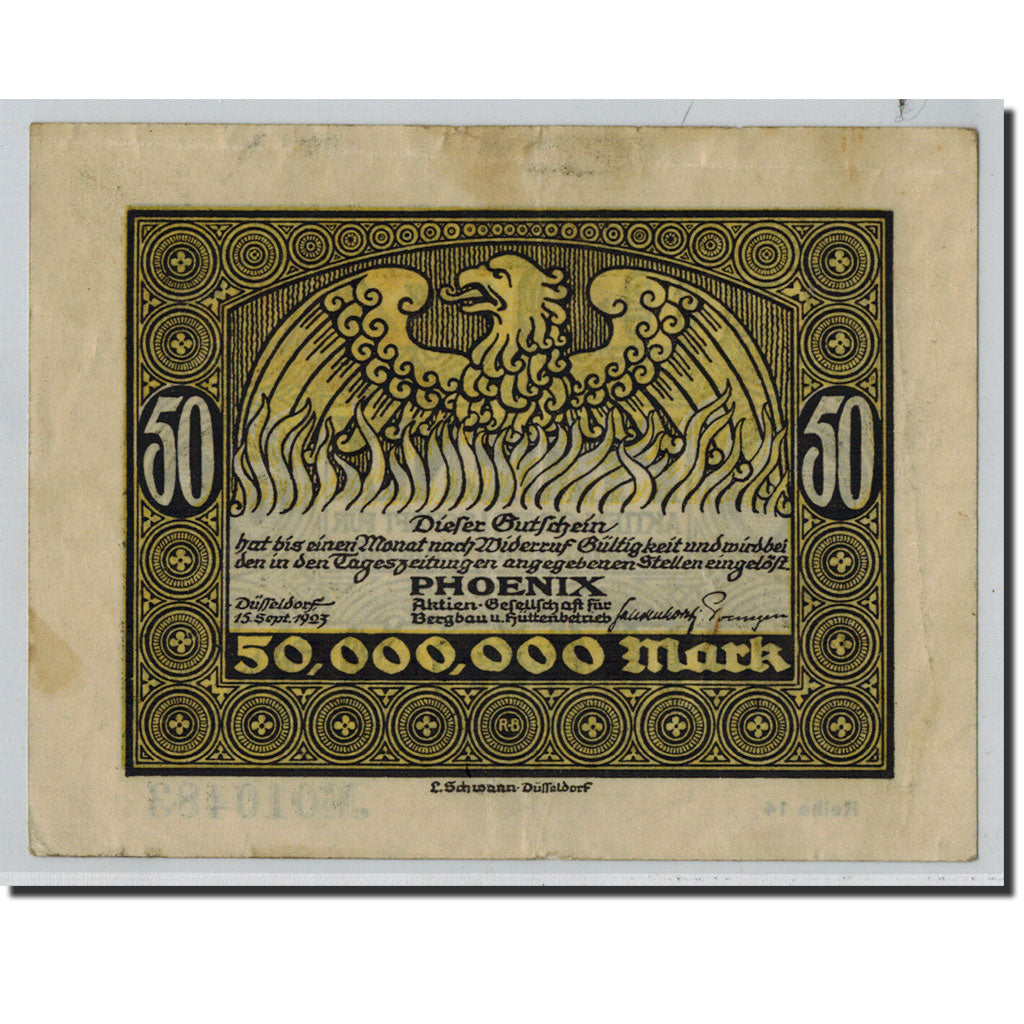 Banknote, Germany, Düsseldorf, 50 Millionen Mark, aigle, 1923, 1923-09-15