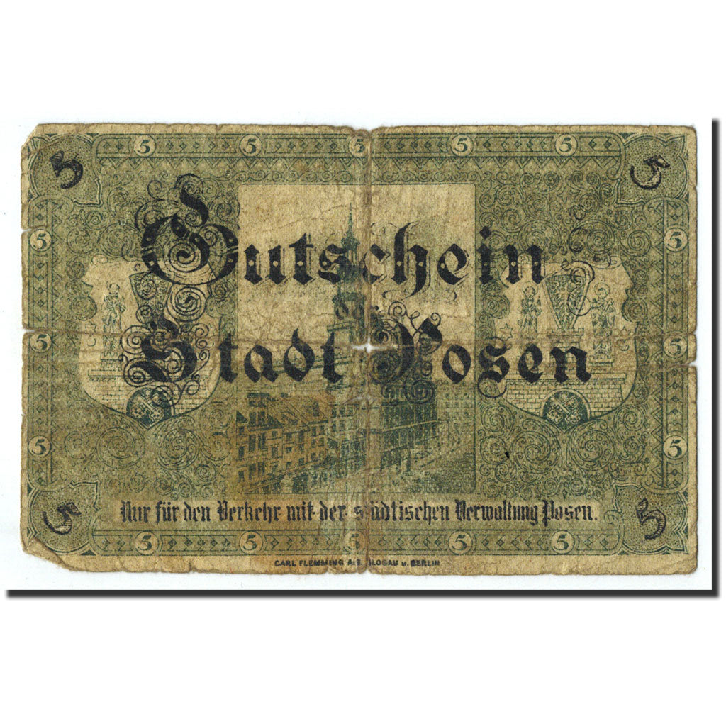 Germany, Posen, 5 Mark, personnage, 1921, 1918-11-01, VF(30-35)