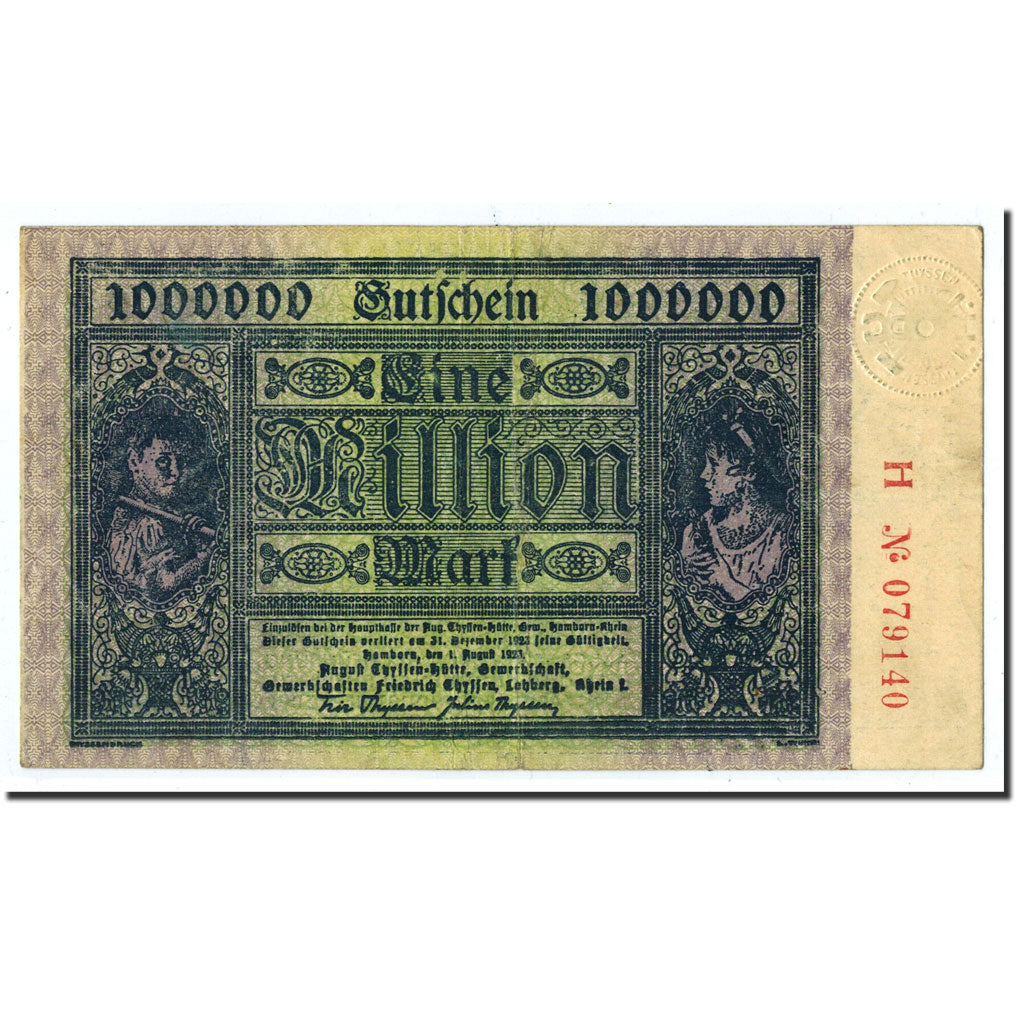 Banknote, Germany, Hamborn, 1 Million Mark, portrait, 1923, 1923-08-01