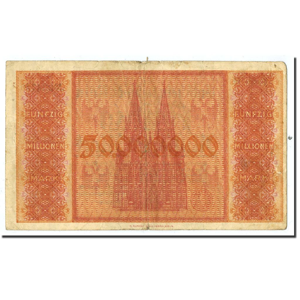 Banknote, Germany, Köln, 50 Millionen Mark, cathédrale, 1923, 1923-08-15