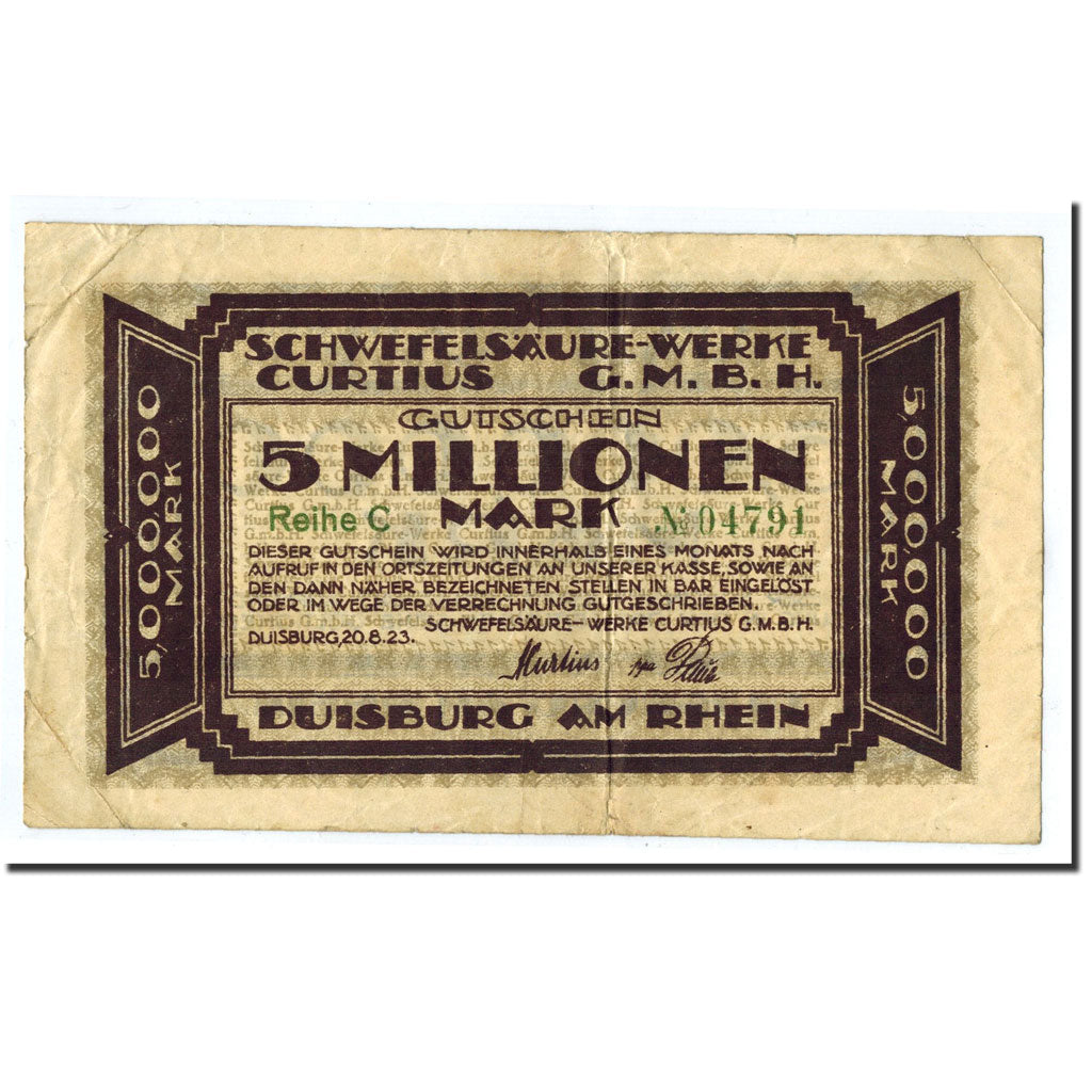 Germany, Duisburg, 5 Millionen Mark, graphique, 1923, 1923-08-20, EF(40-45)