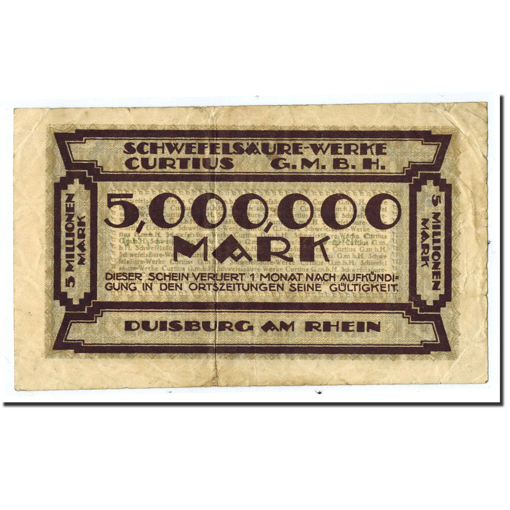 Germany, Duisburg, 5 Millionen Mark, graphique, 1923, 1923-08-20, EF(40-45)