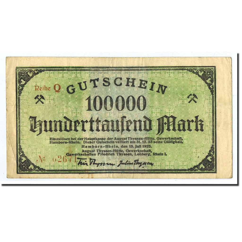 Germania, Hamborn-Rhein, 100 000 Mark, graphique, 1923, 1923-07-15, SPL-