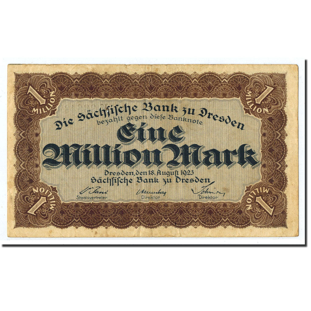 Banknote, Germany, Dresden, 1 Million Mark, graphique, 1923, 1923-08-18