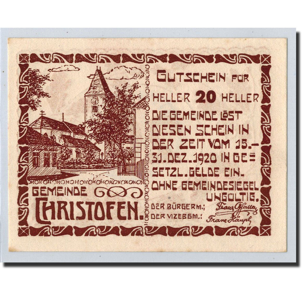 Geldschein, Österreich, Heitzing, 20 Heller, gland, 1920, 1920-12-15, UNZ-