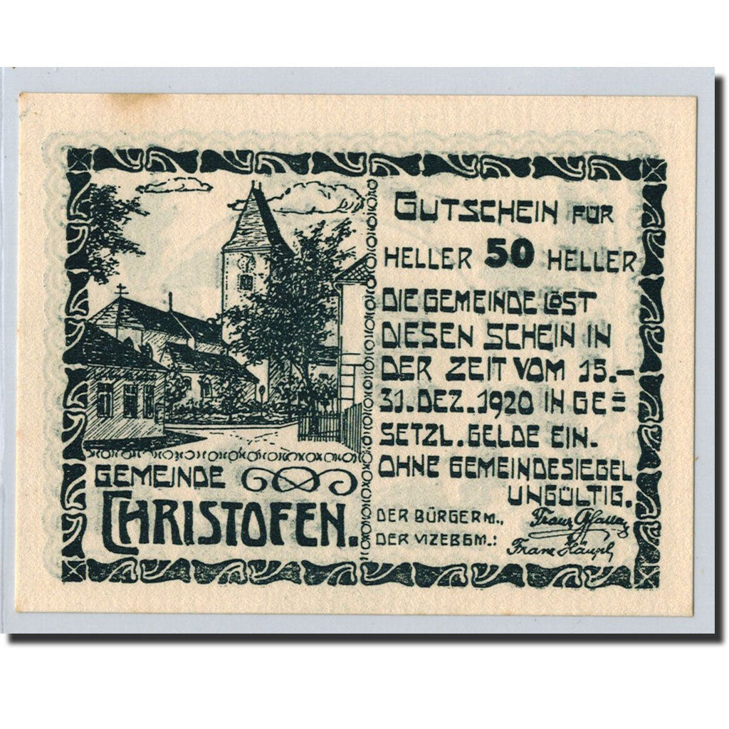 Geldschein, Österreich, Heitzing, 50 Heller, gland, 1920, 1920-12-15, UNZ-