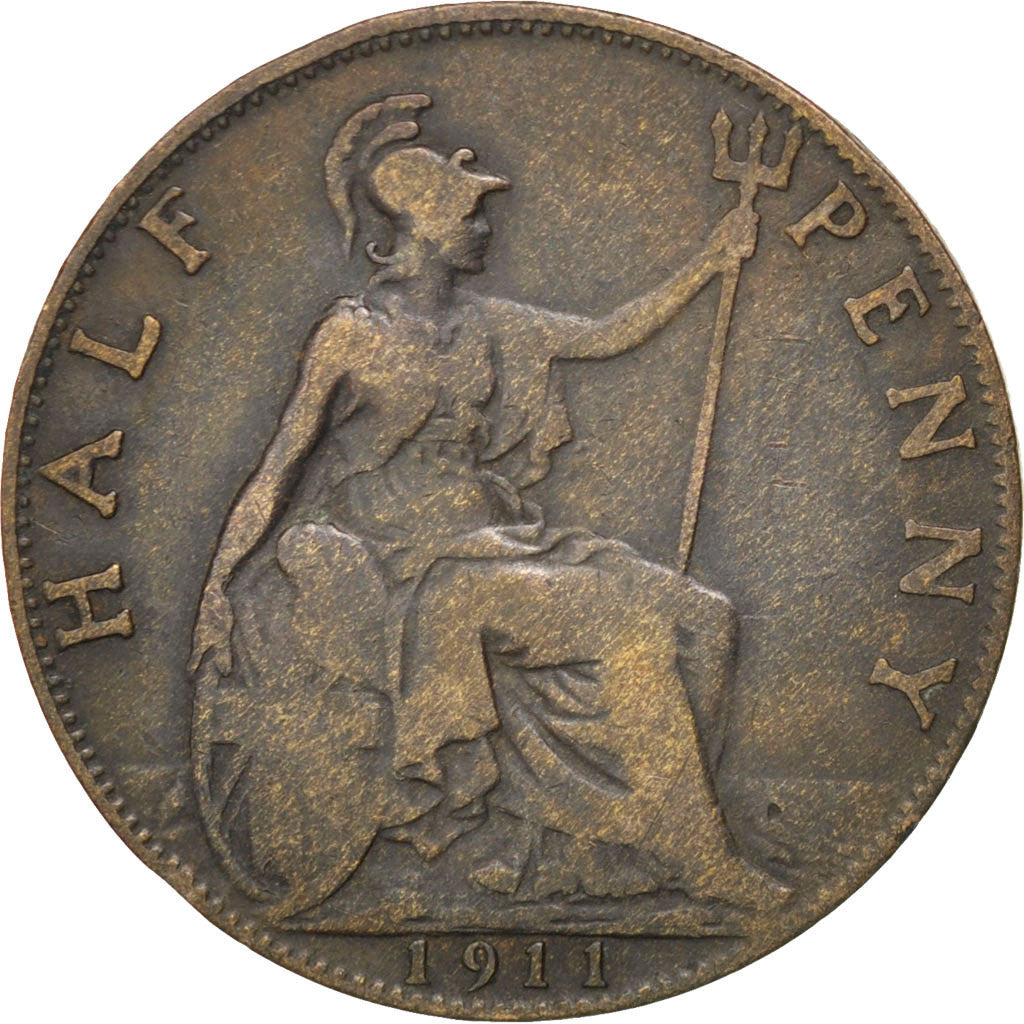 GREAT BRITAIN, 1/2 Penny, 1911, KM #809, VF(20-25), Bronze, 25.5, 5.38