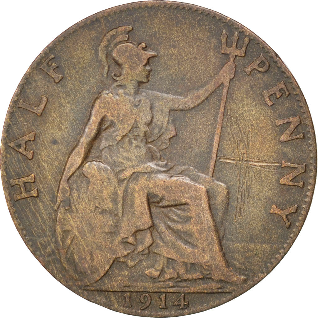 Gran Bretagna, George V, 1/2 Penny, 1914, MB, Bronzo, KM:809