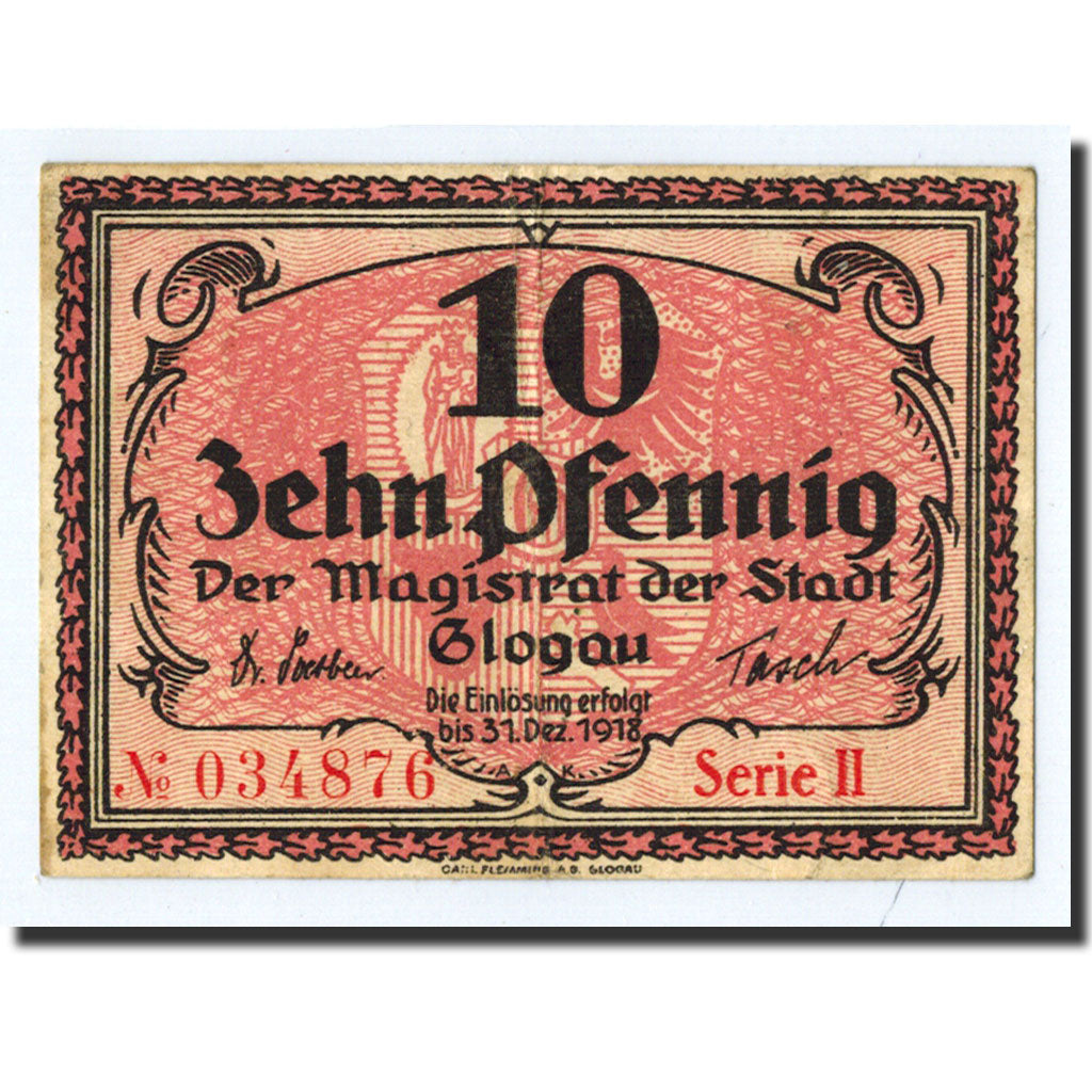 Pologne, Globau, 10 Pfennig, Ecusson, 1918, 1918-12-31, TTB+