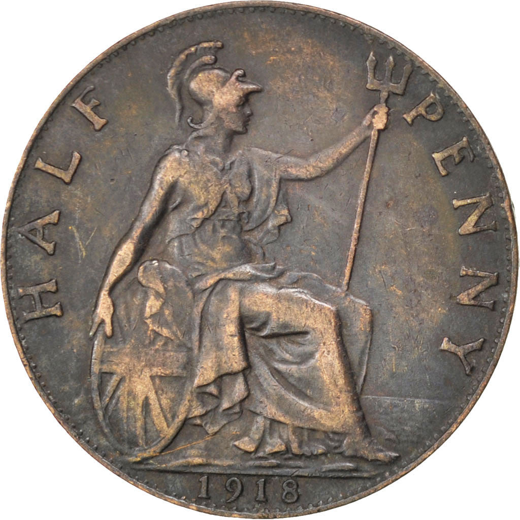 GREAT BRITAIN, 1/2 Penny, 1918, KM #809, EF(40-45), Bronze, 25.5, 5.86