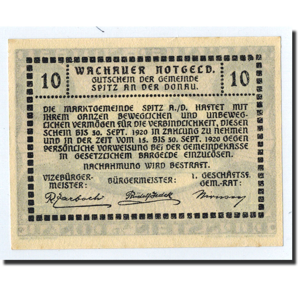 Geldschein, Österreich, Dürnstein, 10 Heller, paysage, 1920, 1920-09-30, UNZ
