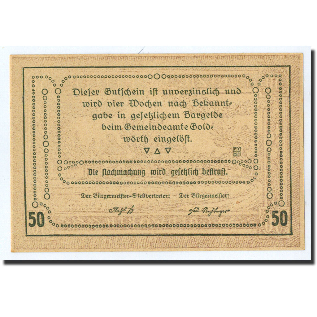 Geldschein, Österreich, Goldwörth, 50 Heller, paysage, Undated, Undated, UNZ