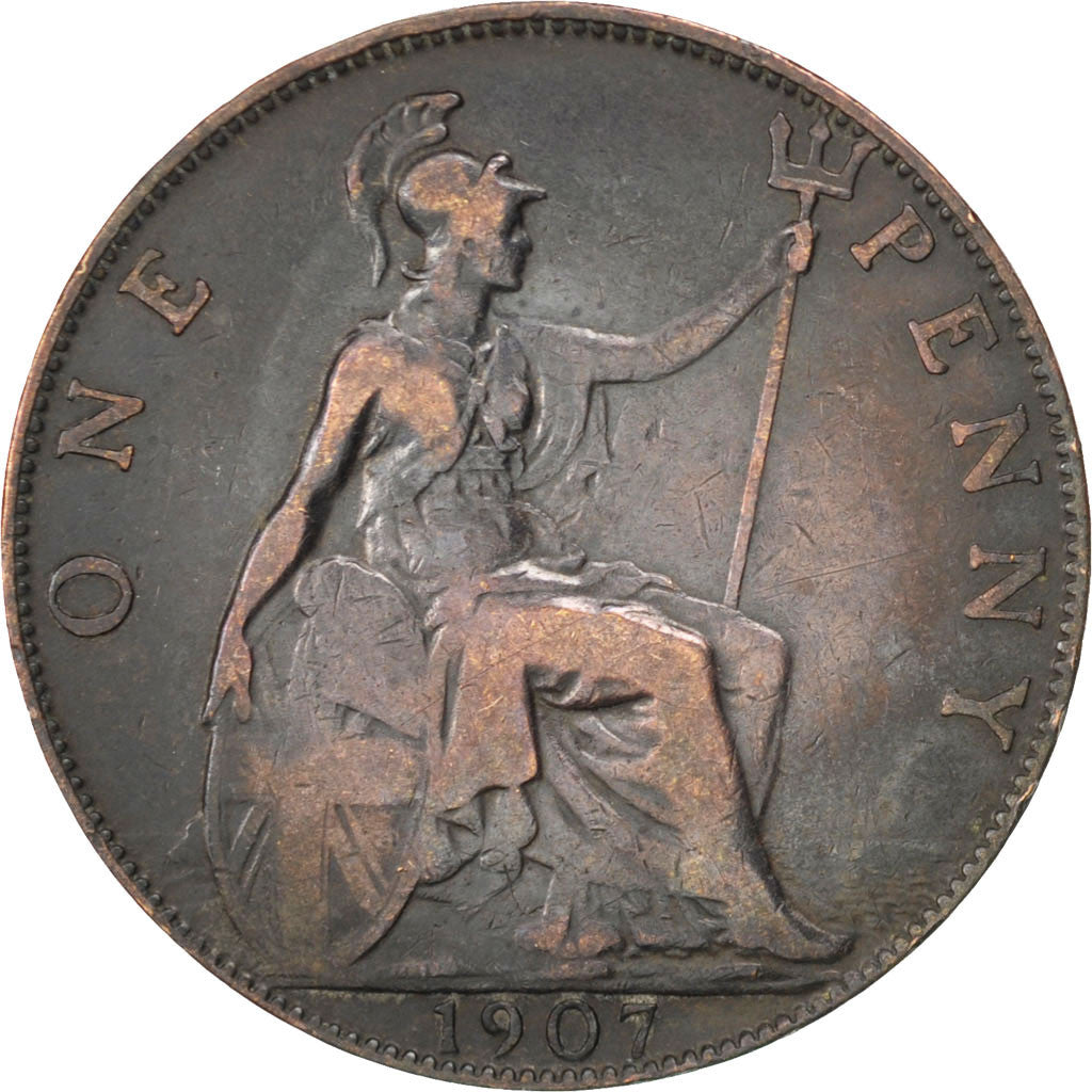 GREAT BRITAIN, Penny, 1907, KM #794.2, VF(20-25), Bronze, 31, 9.49