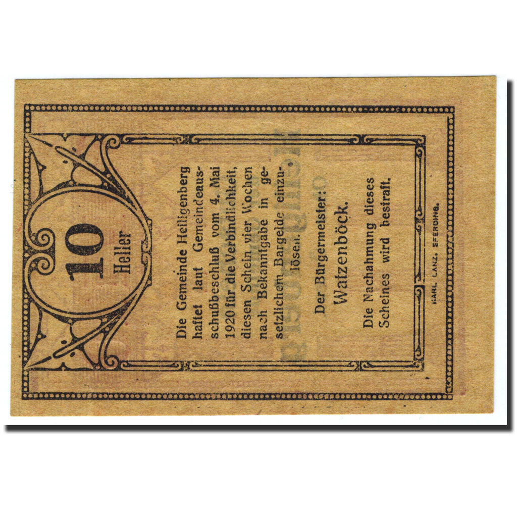 Geldschein, Österreich, Heiligenberg, 10 Heller, graphique, 1920, 1920-05-04