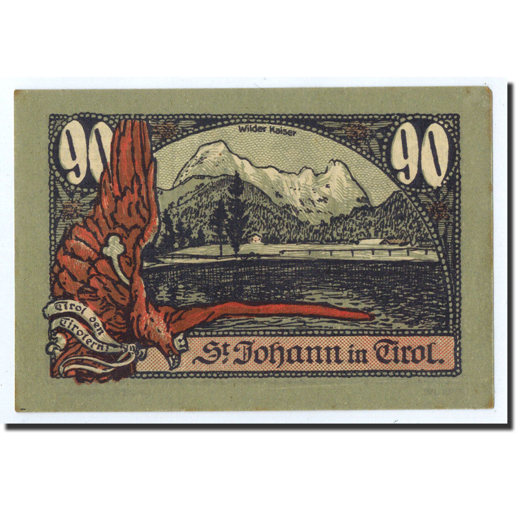 Banknote, Austria, St Johann in Tirol, 90 Heller, personnage, 1921, 1921-01-31