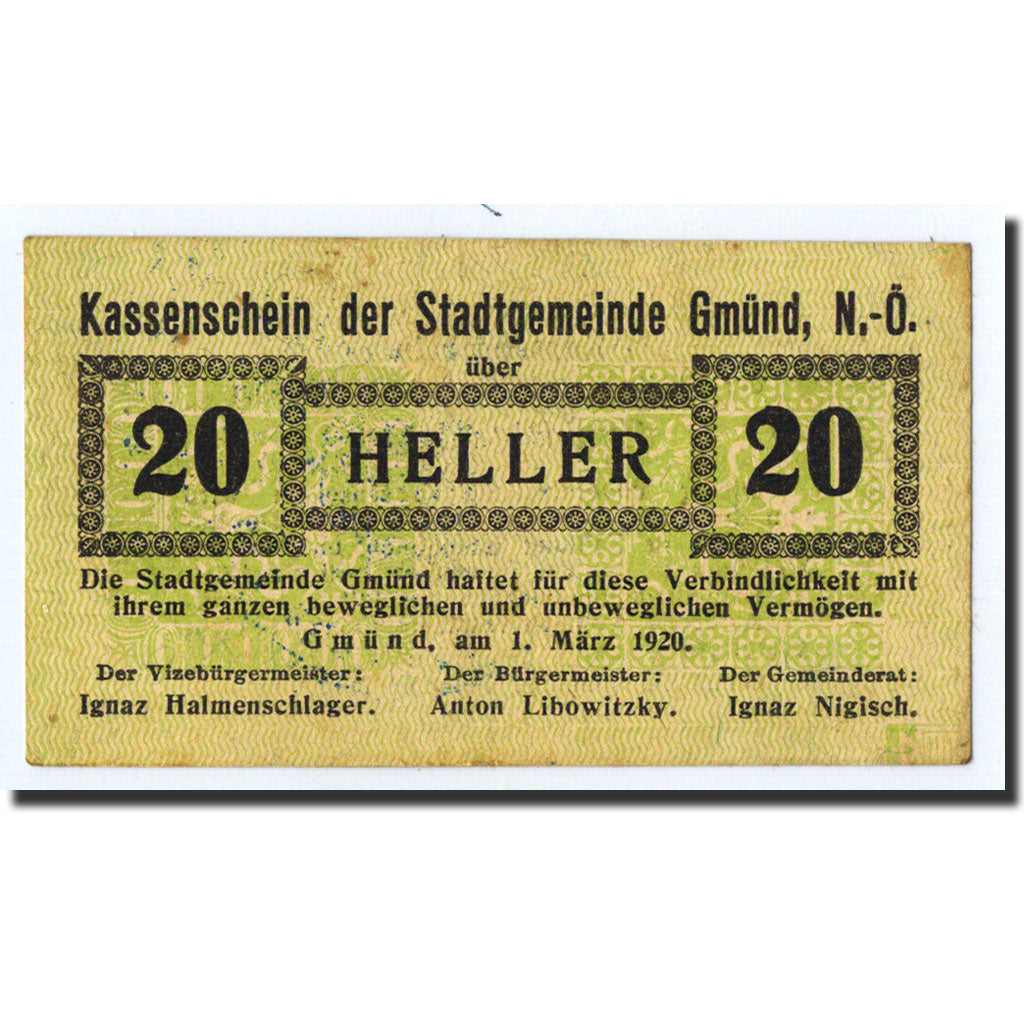 Geldschein, Österreich, Gmünd, 20 Heller, Citation, 1920, 1920-03-01, UNZ-