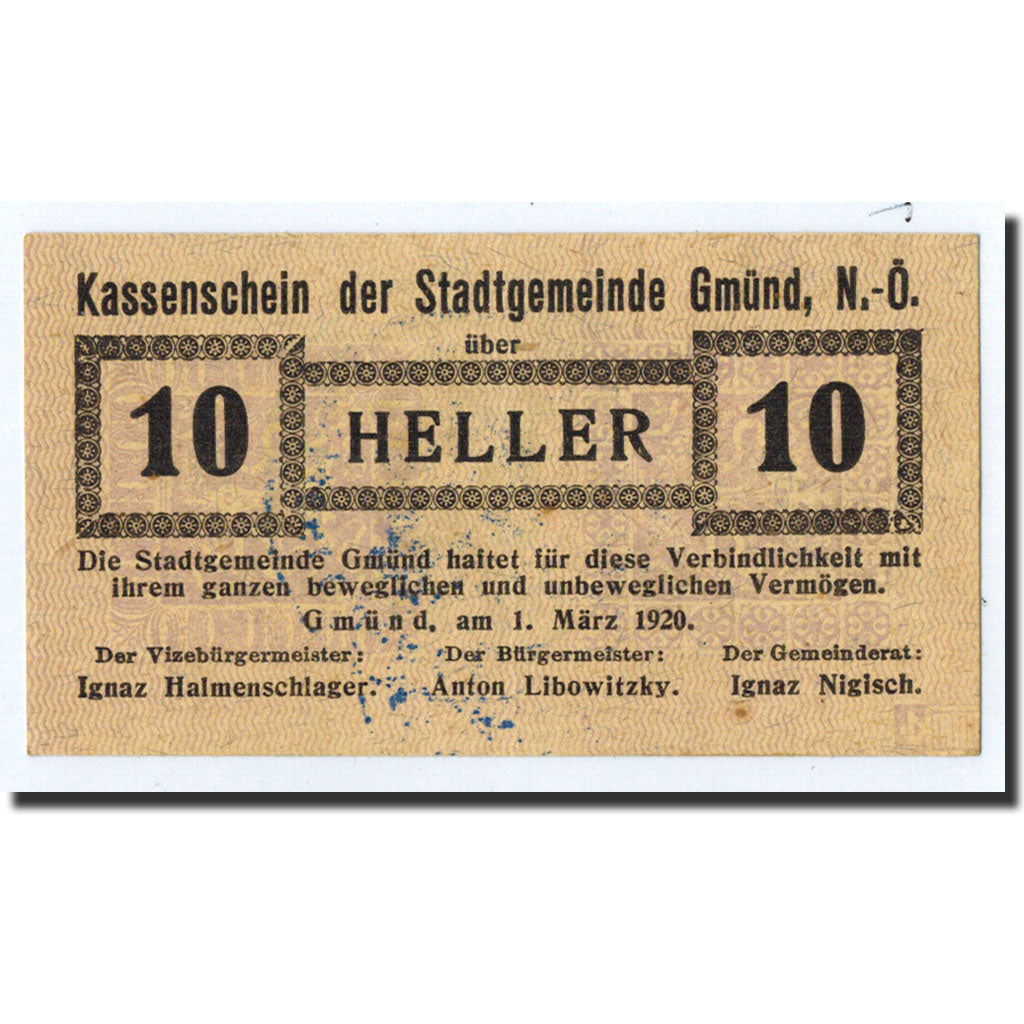 Geldschein, Österreich, Gmünd, 10 Heller, Citation, 1920, 1920-03-01, UNZ-