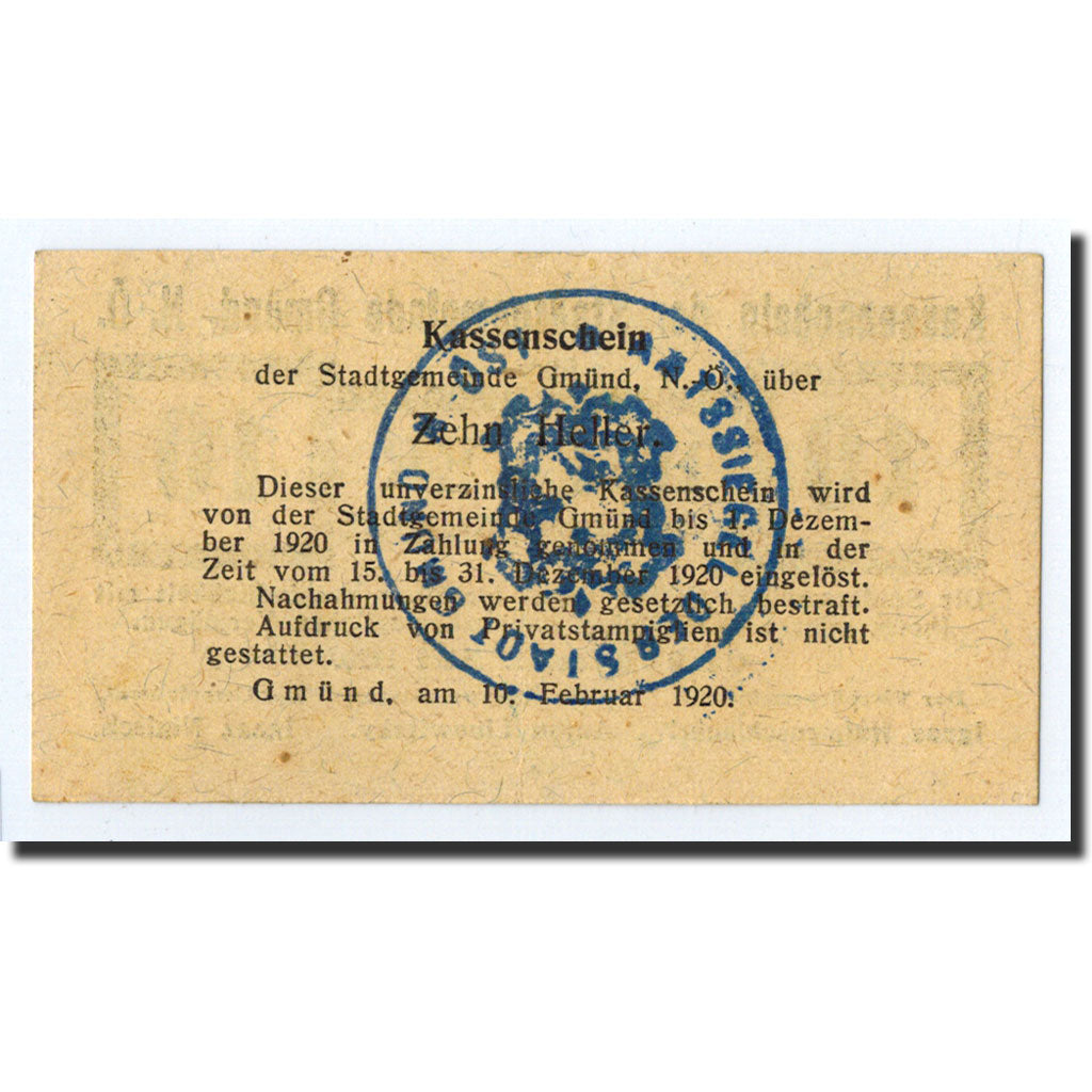 Geldschein, Österreich, Gmünd, 10 Heller, Citation, 1920, 1920-03-01, UNZ-