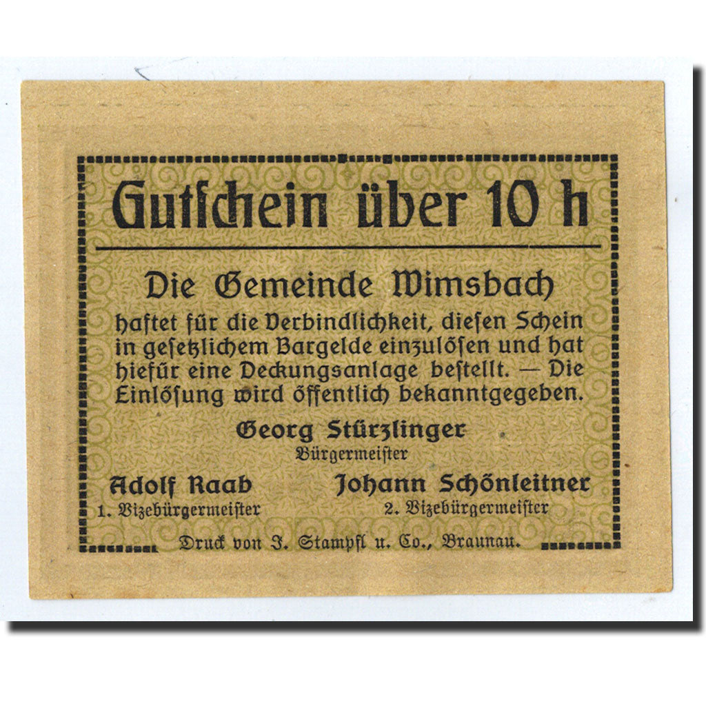 Banconote, Austria, Wimsbach, 10 Heller, château, Undated, Undated, FDS