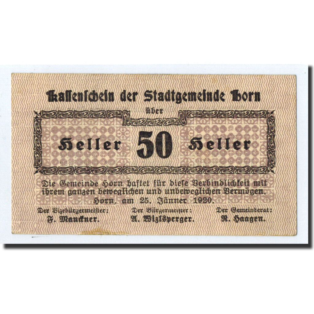 Geldschein, Österreich, Horn, 50 Heller, graphique, 1920, 1920-01-25, UNZ-