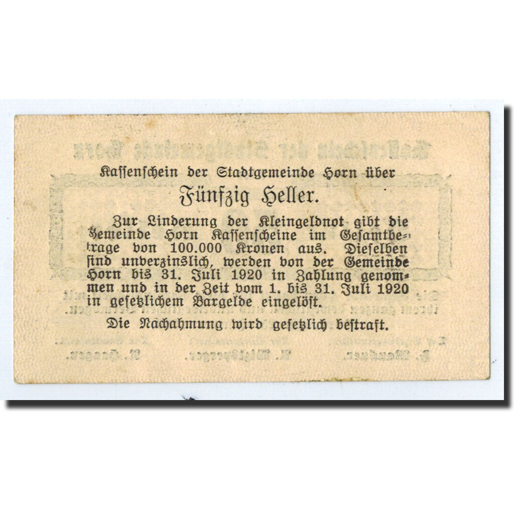Geldschein, Österreich, Horn, 50 Heller, graphique, 1920, 1920-01-25, UNZ-