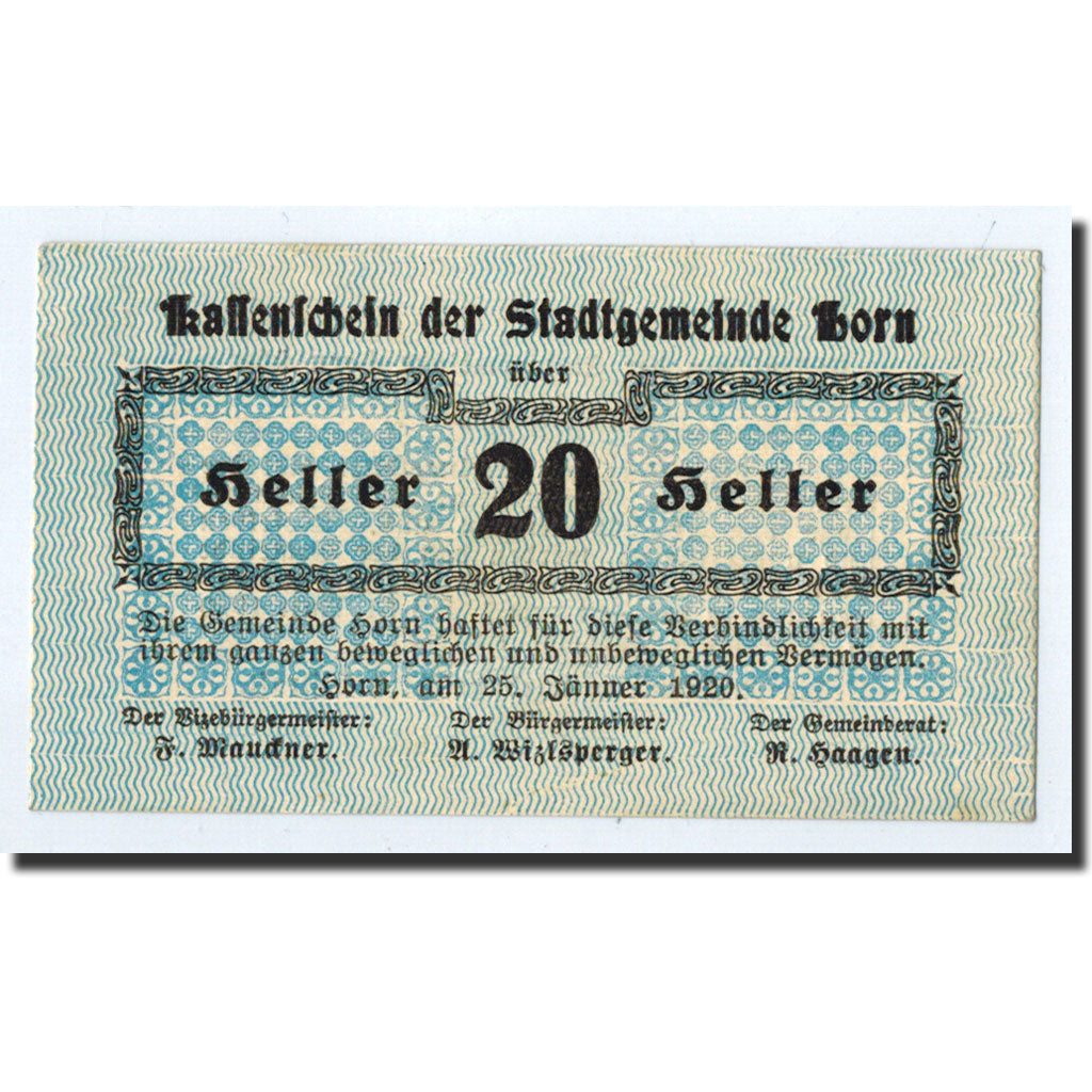 Geldschein, Österreich, Horn, 20 Heller, graphique, 1920, 1920-01-25, UNZ-