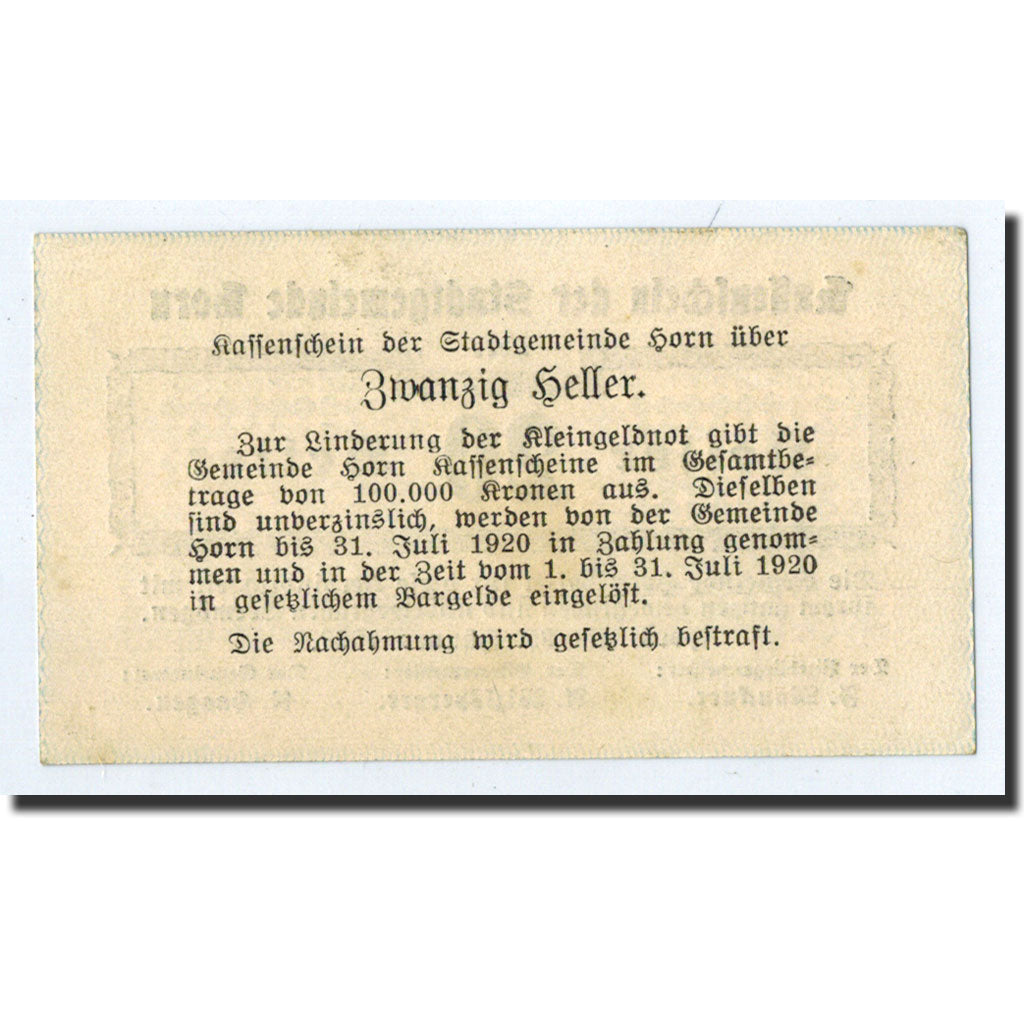 Geldschein, Österreich, Horn, 20 Heller, graphique, 1920, 1920-01-25, UNZ-