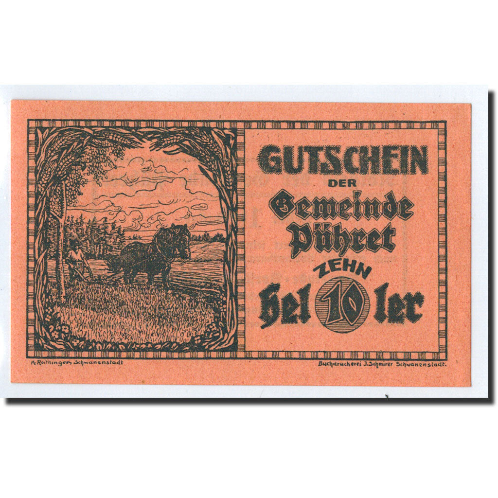 Banknote, Austria, Pühret, 10 Heller, agriculteur, Undated, Undated, UNC(65-70)